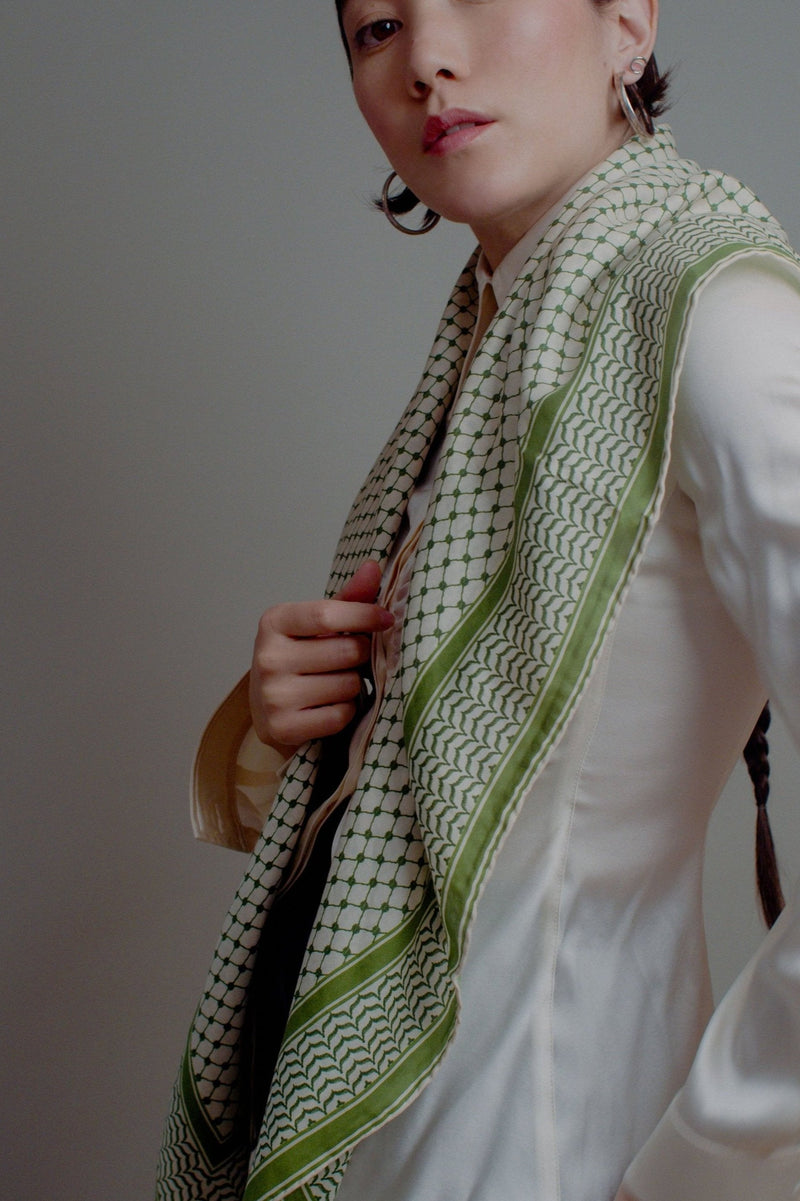 SAMPLE SALE!  Large Silk/Cotton Palestine Scarf (Olive) 40"x40"